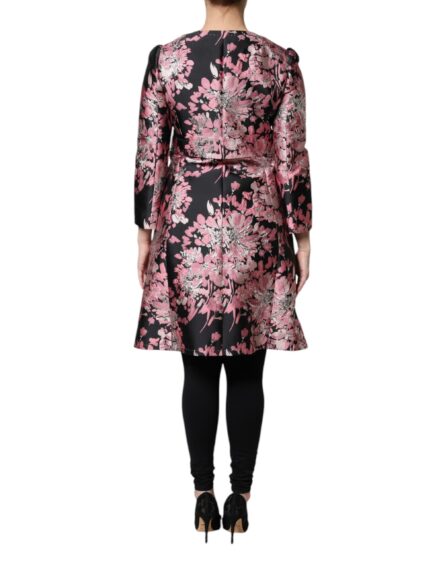 Pink Black Floral Brocade Trenchcoat Jacket - Image 3