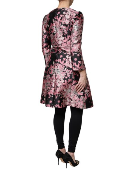 Pink Black Floral Brocade Trenchcoat Jacket - Image 4