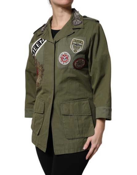 Military Green Queen Embellished Coat Jacket - Image 3