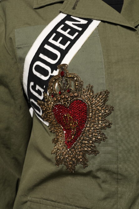 Military Green Queen Embellished Coat Jacket - Image 8