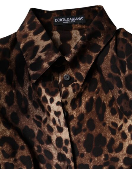 Brown Leopard Silk Button Down Coat Jacket - Image 8