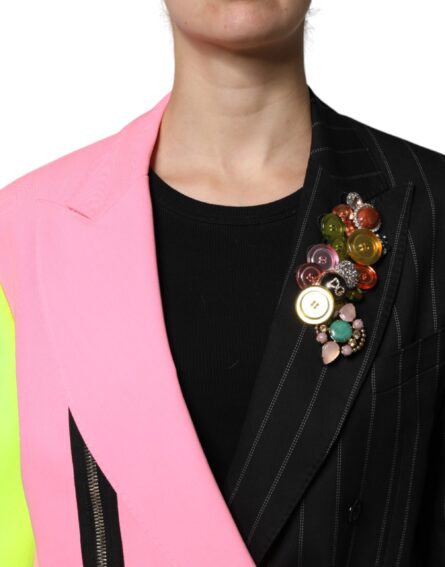 Multicolor Patchwork Embellished Coat Jacket - Image 3