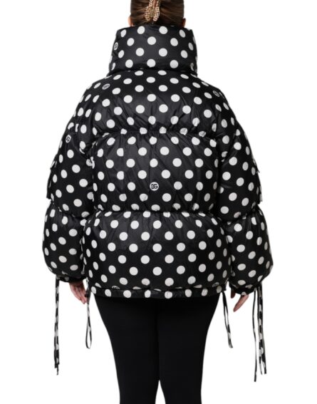 Black White Polka Dot Full Zip Puffer Jacket - Image 4