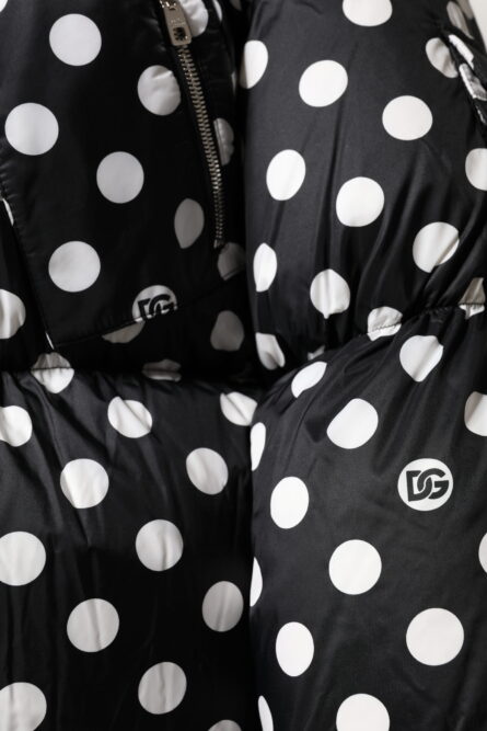 Black White Polka Dot Full Zip Puffer Jacket - Image 7