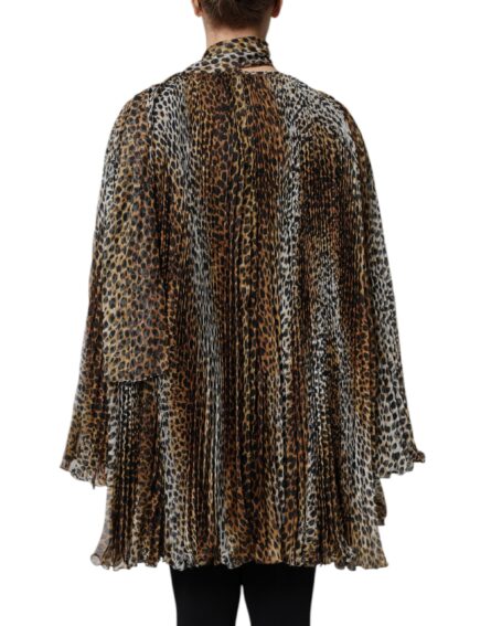 Brown Leopard Print Scarf Collared Chiffon Dress - Image 4