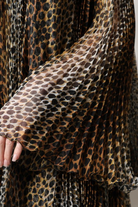 Brown Leopard Print Scarf Collared Chiffon Dress - Image 8