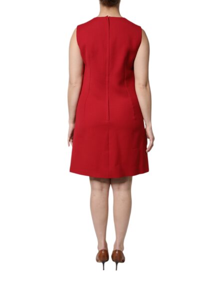 Red Wool Sleeveless Knee Length A-line Dress - Image 4