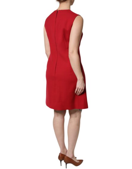 Red Wool Sleeveless Knee Length A-line Dress - Image 5