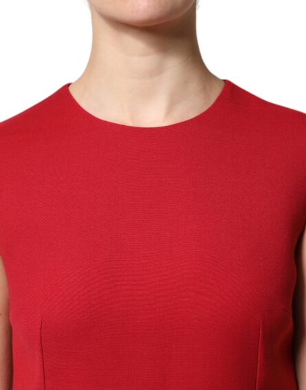 Red Wool Sleeveless Knee Length A-line Dress - Image 6