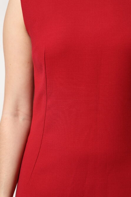 Red Wool Sleeveless Knee Length A-line Dress - Image 7