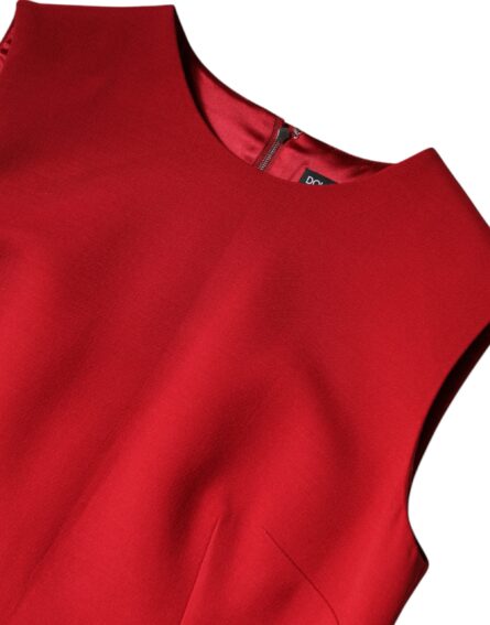 Red Wool Sleeveless Knee Length A-line Dress - Image 8