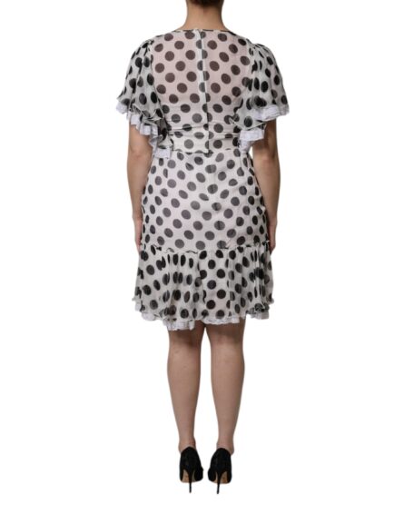 White Polka Dotted Silk Blend A-line Dress - Image 4