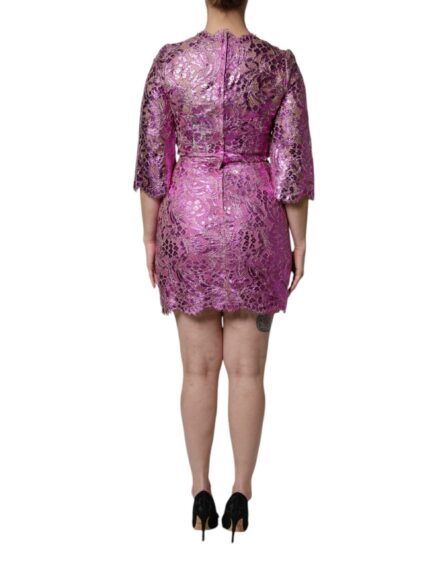 Metallic Fuchsia Floral Sheath Mini Dress - Image 4