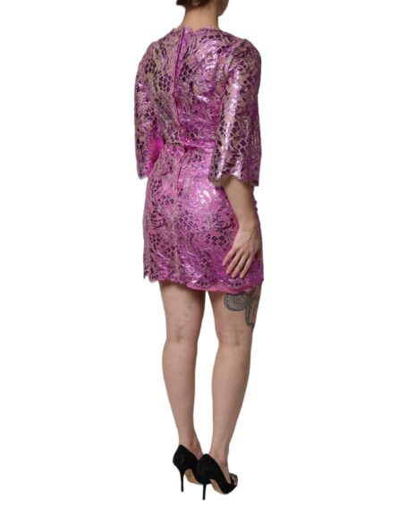 Metallic Fuchsia Floral Sheath Mini Dress - Image 5