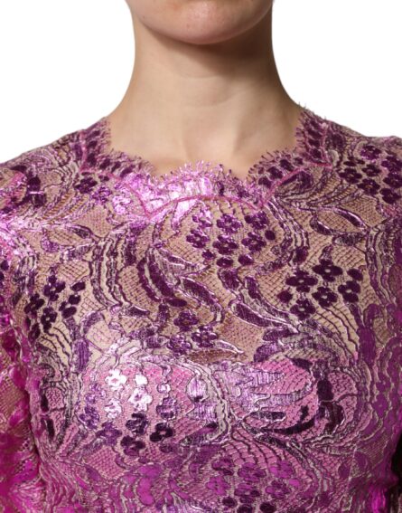 Metallic Fuchsia Floral Sheath Mini Dress - Image 6