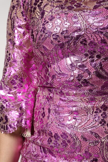 Metallic Fuchsia Floral Sheath Mini Dress - Image 7