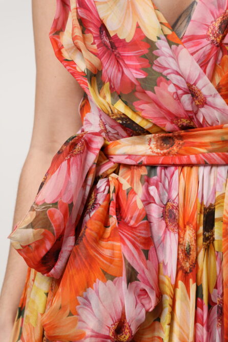 Multicolor Floral Silk V-neck Chiffon Dress - Image 8