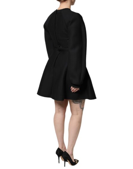Black Cotton Long Sleeves A-line Mini Dress - Image 5