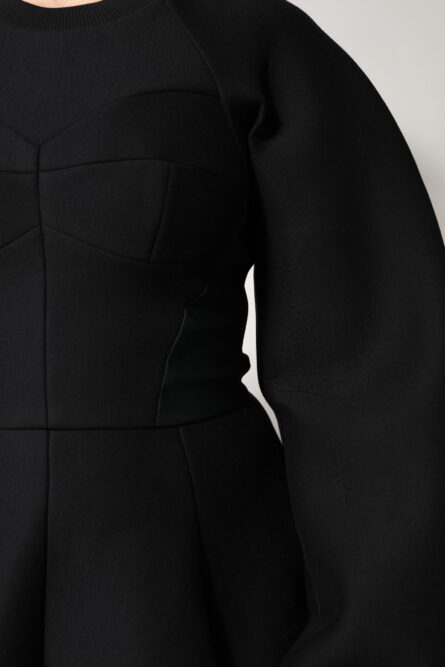 Black Cotton Long Sleeves A-line Mini Dress - Image 7