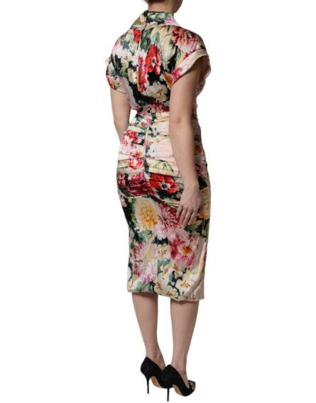 Multicolor Floral Short Sleeves Sheath Midi Dress - Image 5