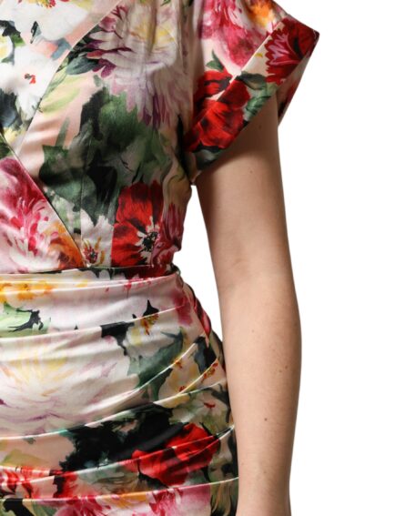 Multicolor Floral Short Sleeves Sheath Midi Dress - Image 7