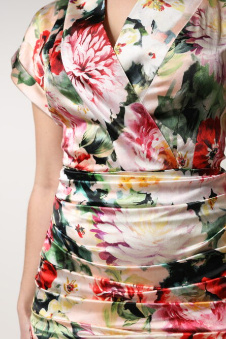 Multicolor Floral Short Sleeves Sheath Midi Dress - Image 8