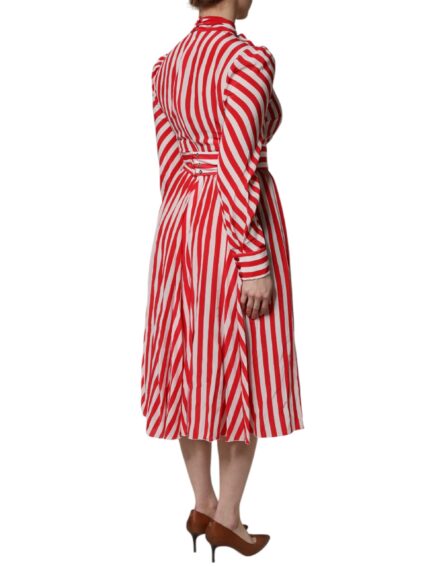 White Red Stripes Long Sleeves Midi Dress - Image 5