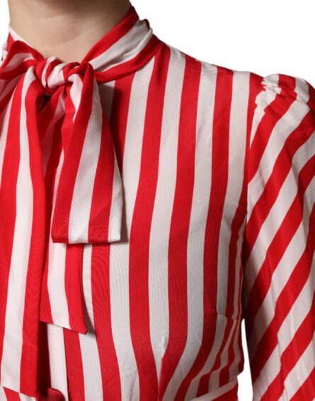 White Red Stripes Long Sleeves Midi Dress - Image 6