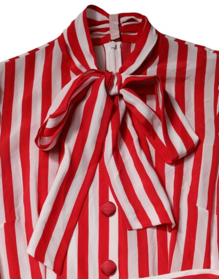 White Red Stripes Long Sleeves Midi Dress - Image 8