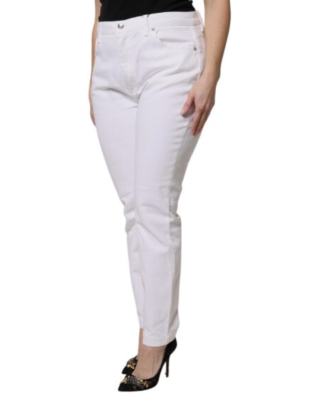 White Cotton Mid Waist Skinny Denim Jeans - Image 3