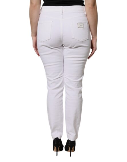 White Cotton Mid Waist Skinny Denim Jeans - Image 4
