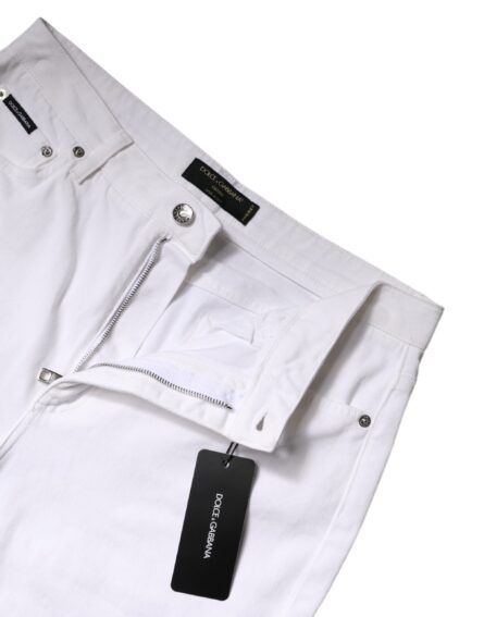 White Cotton Mid Waist Skinny Denim Jeans - Image 6