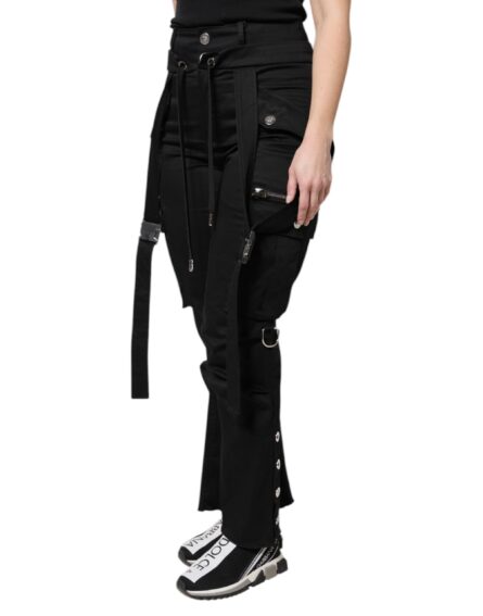 Black Cotton High Waist Cargo Pants - Image 3