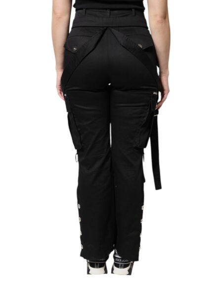Black Cotton High Waist Cargo Pants - Image 4