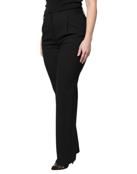 Black Wool High Waist Boot Cut Dress Pants - Image 3