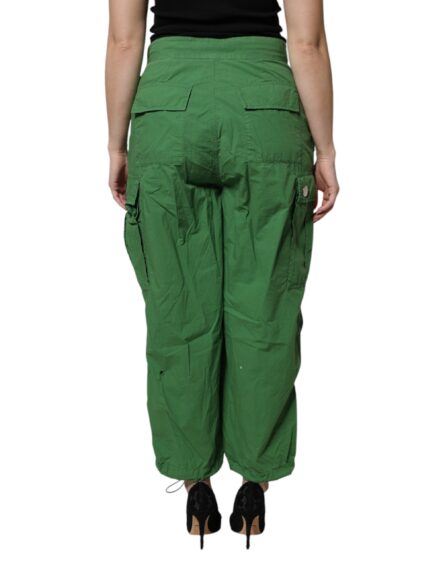 Green Cotton High Waist Cargo Pants - Image 4