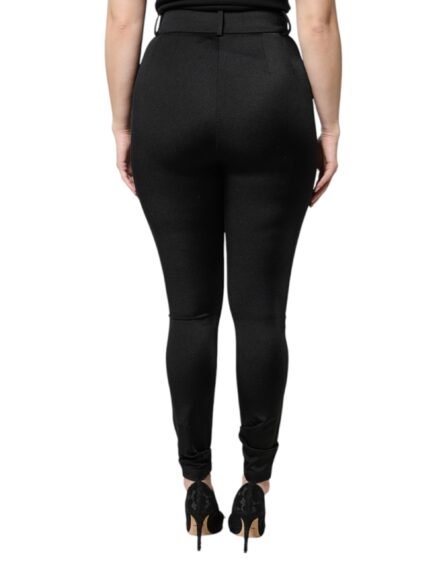 Black Nylon High Waist Slim Fit Pants - Image 4