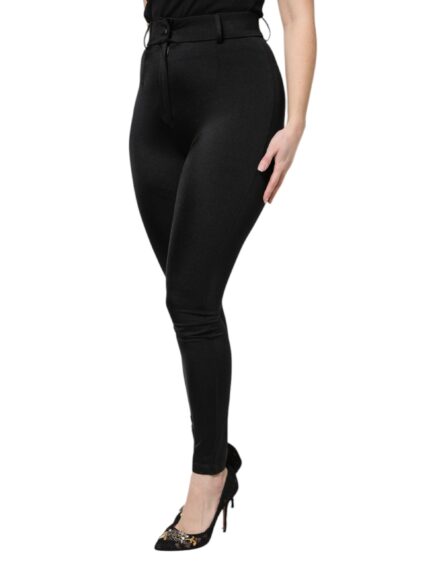 Black Nylon High Waist Slim Fit Pants - Image 3