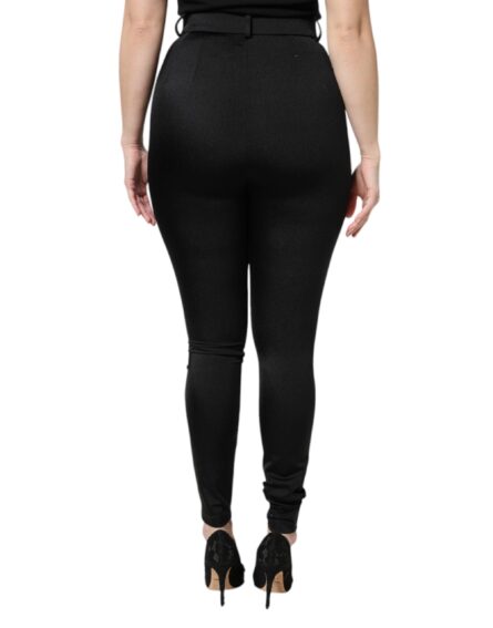 Black Nylon High Waist Slim Fit Pants - Image 4