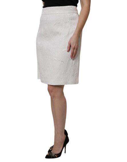 White High Waist Knee Length Pencil Skirt - Image 3