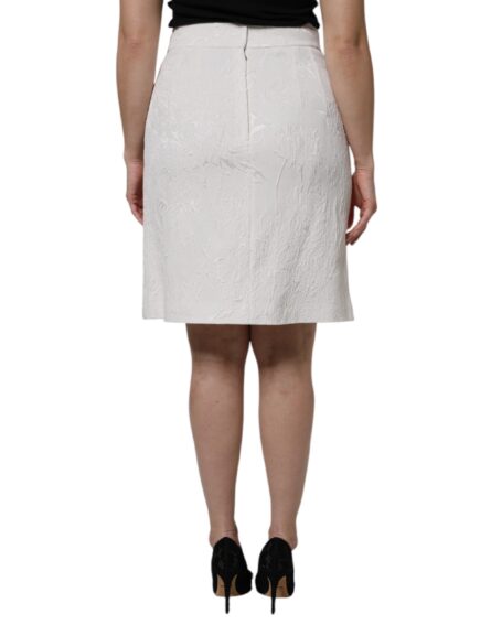 White High Waist Knee Length Pencil Skirt - Image 4