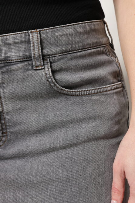 Gray Cotton Stretch Mid Waist Denim Mini Skirt - Image 5