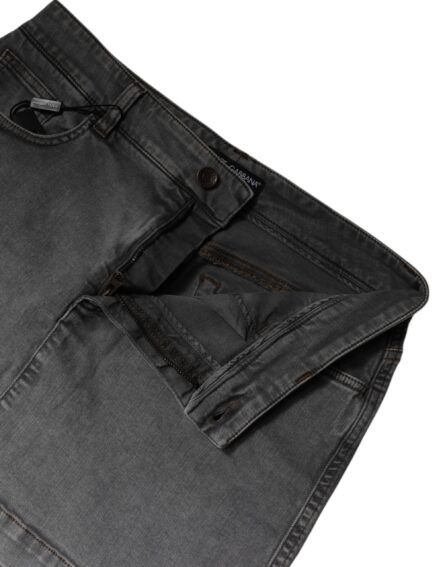 Gray Cotton Stretch Mid Waist Denim Mini Skirt - Image 6