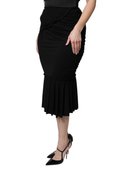 Black Mermaid Cut High Waist Midi Skirt - Image 3