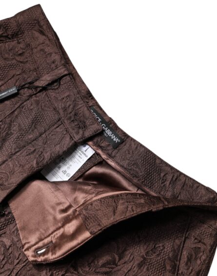 Brown Floral Brocade Mid Waist Mini Short - Image 6