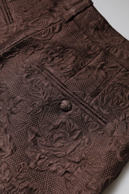 Brown Floral Brocade Mid Waist Mini Short - Image 7