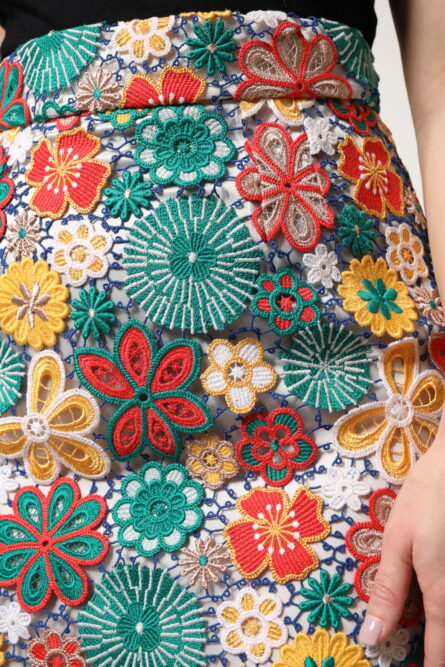 Multicolor Floral Lace High Waist Mini Skirt - Image 6