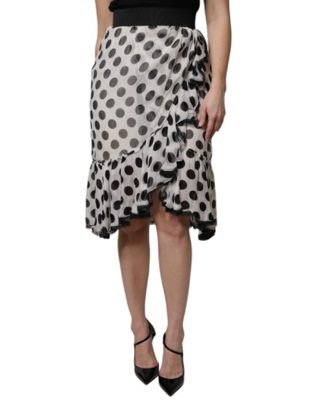 White Black Polka Dots Knee Length Skirt - Image 2
