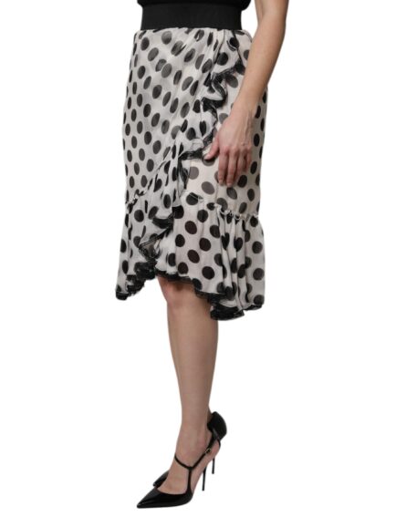 White Black Polka Dots Knee Length Skirt - Image 3