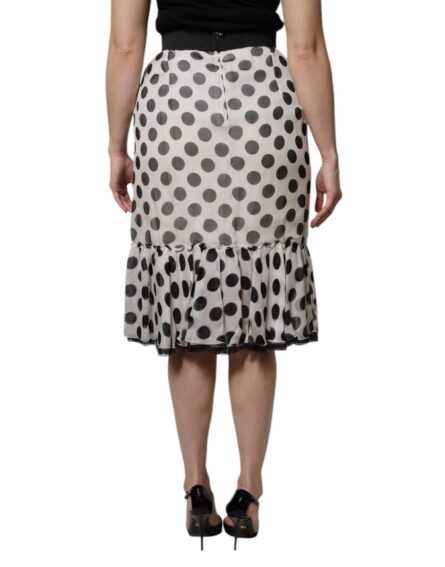 White Black Polka Dots Knee Length Skirt - Image 4